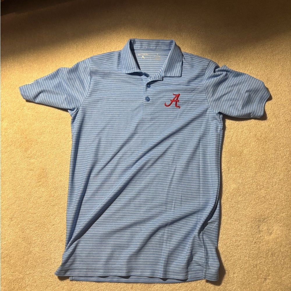 Antigua Alabama Crimson Tide Blue Striped Polo Shirt